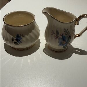 Sadler 'Blue Wild Rose' cream pitcher and sugar bowl set, made in England
